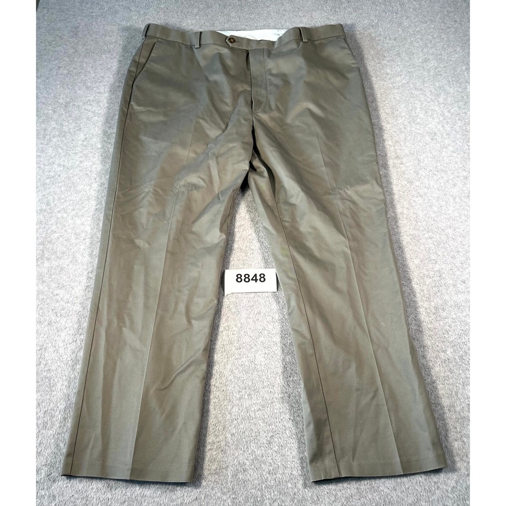 Roundtree & Yorke Dress Pants Mens 42x30 Green Cotton Stretch Flat Front Formal